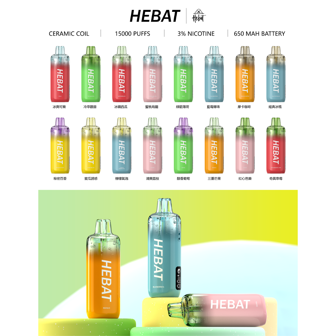 Hebat 喜貝 15000抛棄式電子煙 3% 精準擊喉「爽度炸裂」650mAh極速快充 味蕾澎湃盛宴 穩壓續航 細膩霧化 台灣現貨:圖片 3
